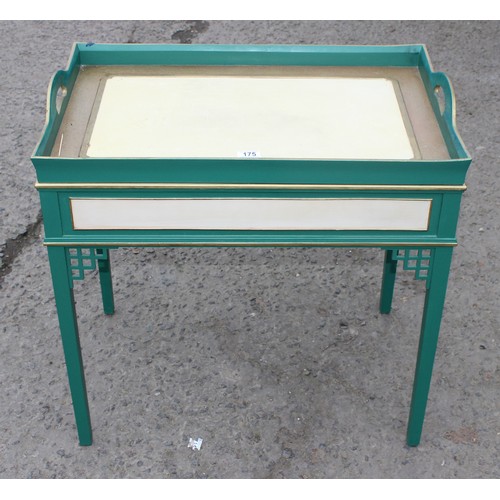 175 - Brian Stone of Wallingford, a bespoke made cream and green painted tray table in the Oriental taste,... 