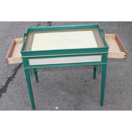 175 - Brian Stone of Wallingford, a bespoke made cream and green painted tray table in the Oriental taste,... 