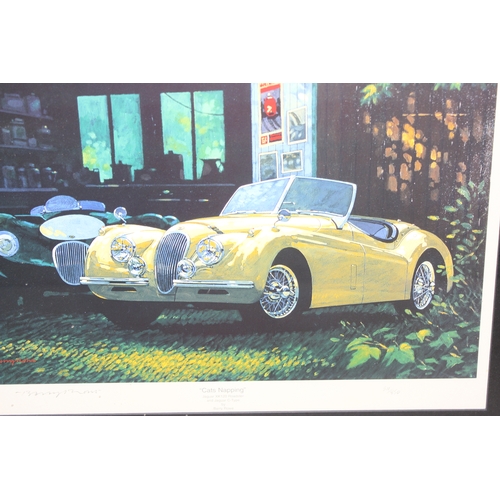 722 - 'Cats Napping' signed limited edition print by Barry Rowe, showing a XK 120 & C-Type Jaguar. Signed ... 