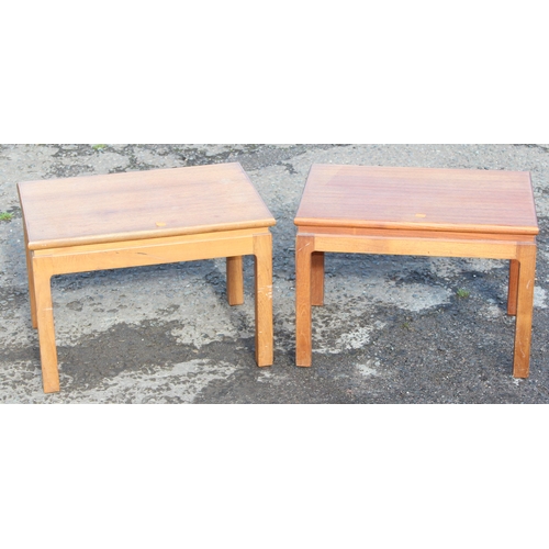 72 - 2 mid-century lightwood coffee tables, approx 58cm W x 41cm D x 41cm H