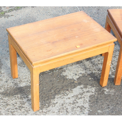 72 - 2 mid-century lightwood coffee tables, approx 58cm W x 41cm D x 41cm H