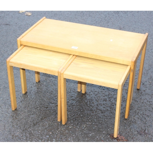 67 - Retro light wood nest of tables in the manner of Habitat, largest measures approx. 80cm x 44cm x 44c... 