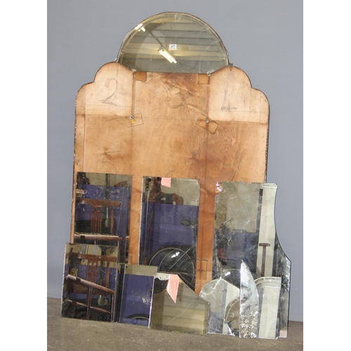 435 - A large vintage wall mirror, currently in pieces, approx 168cm x 107cm