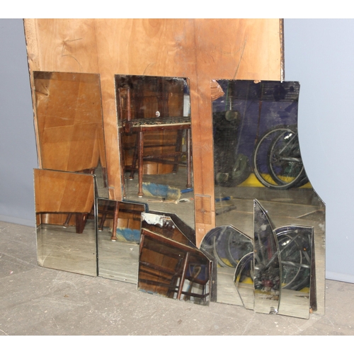 435 - A large vintage wall mirror, currently in pieces, approx 168cm x 107cm