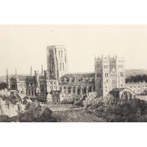 439A - Framed etching of Durham Cathedral signed by the artist Andrew F Affleck, approx 68cm x 55cm