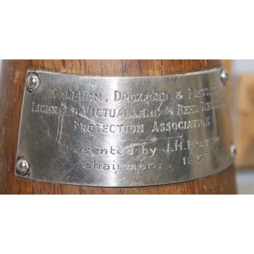 1056 - An unusual silver mounted presentation mallet or gavel, the plaque inscribed by Fareham, Droxford & ... 