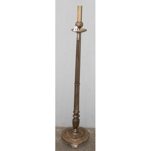 256A - Antique brass standard lamp with onyx dumbwaiter, 3 footed Corinthian style oil lamp later converted... 