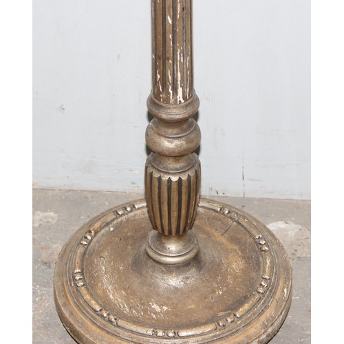 256A - Antique brass standard lamp with onyx dumbwaiter, 3 footed Corinthian style oil lamp later converted... 