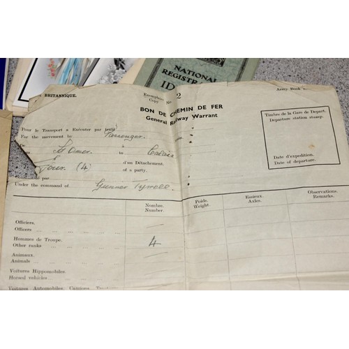 1497 - Qty of WW2 and later related paperwork, ephemera, 2 WW2 medals and 4 vintage Cash's Stevengraph type... 