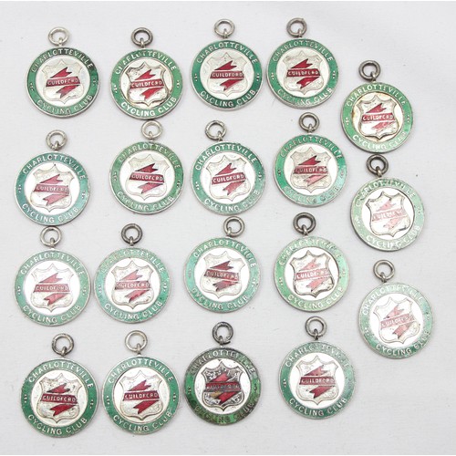 725 - Charlotteville Cycling Club of Guildford, 19 assorted silver plated and enamel cycling club medals, ... 