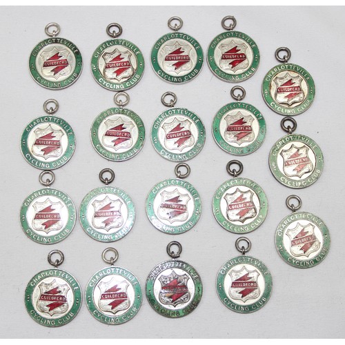 725 - Charlotteville Cycling Club of Guildford, 19 assorted silver plated and enamel cycling club medals, ... 