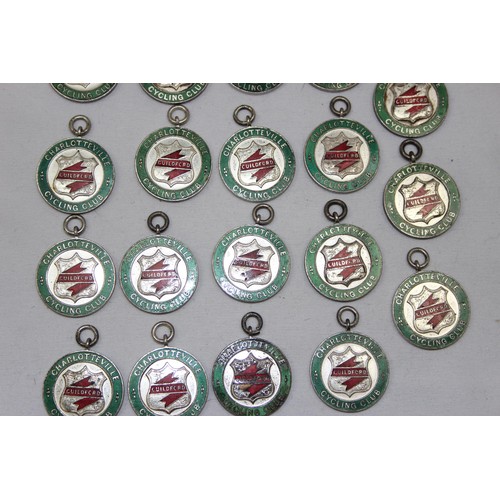 725 - Charlotteville Cycling Club of Guildford, 19 assorted silver plated and enamel cycling club medals, ... 