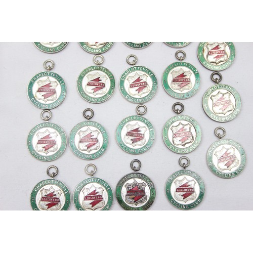 725 - Charlotteville Cycling Club of Guildford, 19 assorted silver plated and enamel cycling club medals, ... 