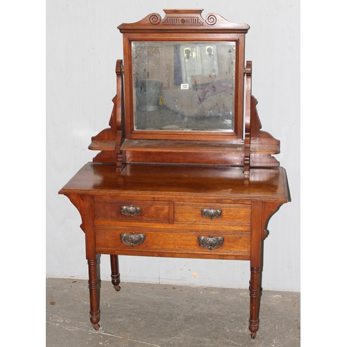 52 - An Art Nouveau period dressing table with mirror, approx 102cm wide x 52cm deep x 160cm tall