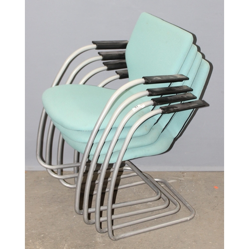 93 - A set of 4 retro style Turquoise & chrome stacking cantilever chairs by Orange Box