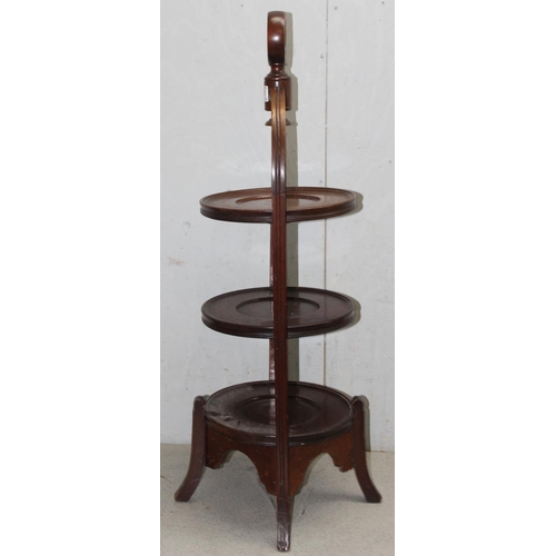 151 - An antique style mahogany 3 tier cake stand, approx 26cm x 82cm tall