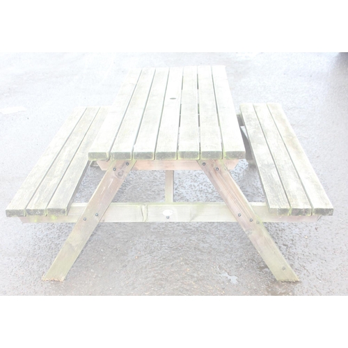 305 - A modern garden picnic bench by MC Timber, approx 180cm wide x 150cm deep x 72cm tall