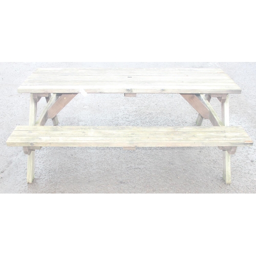 306 - A modern garden picnic bench by MC Timber, approx 180cm wide x 150cm deep x 72cm tall