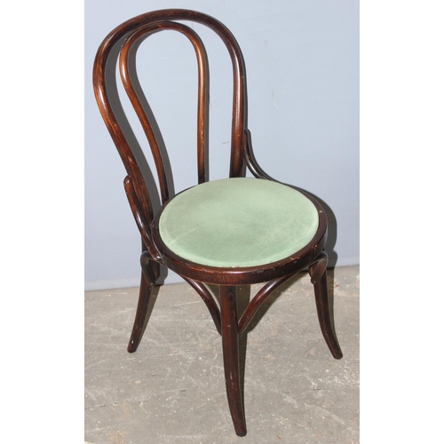 75 - A set of 6 vintage Thonet style bentwood pub chairs with green upholstered seats, each approx 90cm t... 