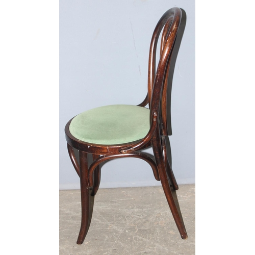 75 - A set of 6 vintage Thonet style bentwood pub chairs with green upholstered seats, each approx 90cm t... 