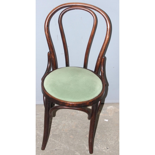 76 - A set of 4 vintage Thonet style bentwood pub chairs with green upholstered seats, each approx 90cm t... 