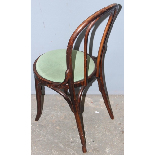 76 - A set of 4 vintage Thonet style bentwood pub chairs with green upholstered seats, each approx 90cm t... 