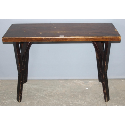 79 - A vintage pub or tavern table with unusual legs, approx 106cm wide x 45cm deep x 71cm tall