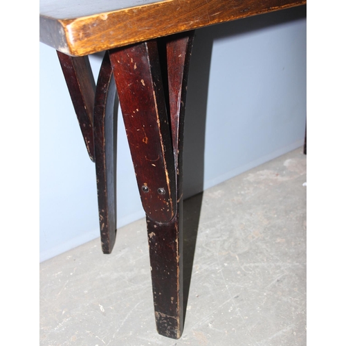 79 - A vintage pub or tavern table with unusual legs, approx 106cm wide x 45cm deep x 71cm tall