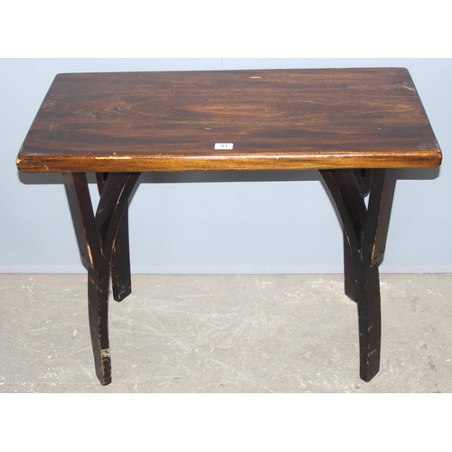 81 - A vintage pub or tavern table with unusual legs, approx 91cm wide x 45cm deep x 71cm tall