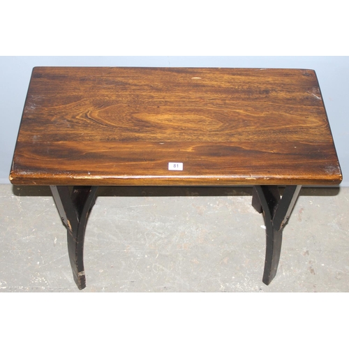 81 - A vintage pub or tavern table with unusual legs, approx 91cm wide x 45cm deep x 71cm tall