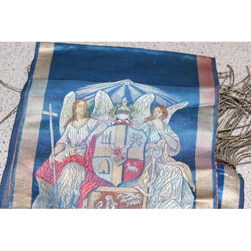 1479 - Victorian silk sash with woven Independent “Order of Odd fellows - Manchester Unity” logo and a silv... 