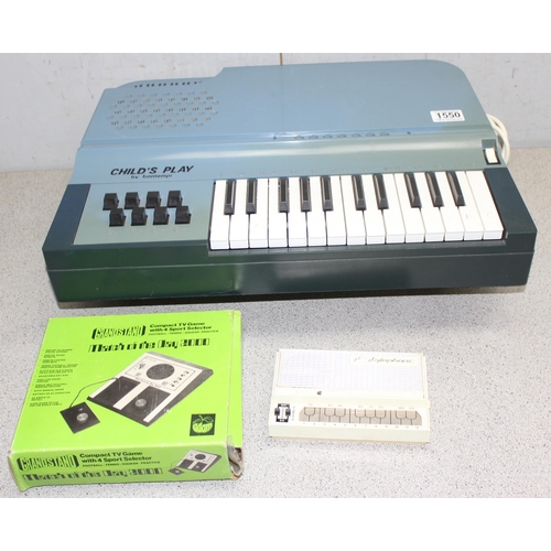 1550 - Vintage Child's Play electronic chord organ by Bontempi, Stylophone and boxed Grandstand Match of th... 