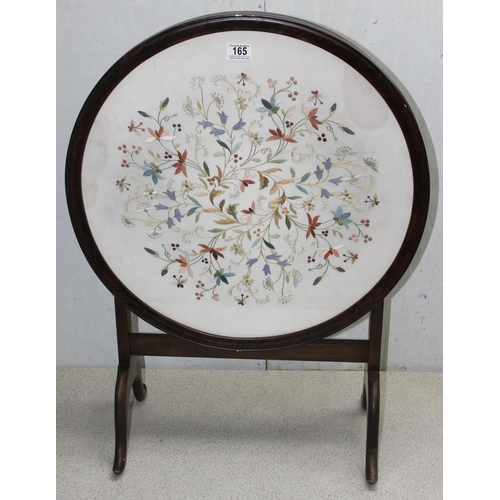 165 - A vintage metamorphic firescreen table with embroidered panel, approx 59cm wide x 59cm deep x 82cm t... 