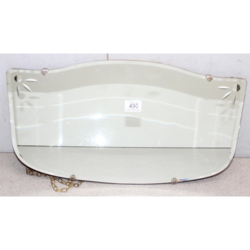 490 - A vintage Art Deco period clip frame mirror with engraved decoration, approx 56cm x 33cm