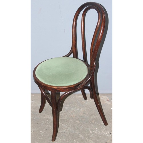 77 - A set of 4 vintage Thonet style bentwood pub chairs with green upholstered seats, each approx 90cm t... 