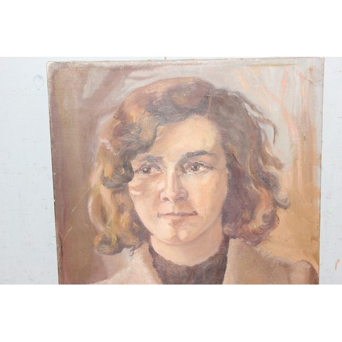 499P - Alice Rebecca Kendall (1922-2011), self portrait oil on canvas approx 38cm x 55cm.