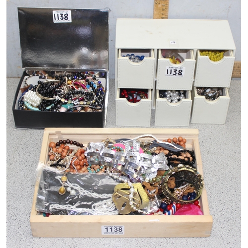 1138 - Qty of assorted costume jewellery to inc a small 6 drawer chest (3 boxes)