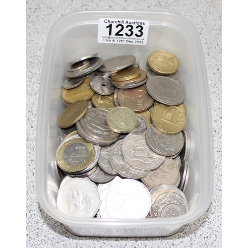 1233 - Qty of assorted mixed world and British coins, approx 1.4kg gross