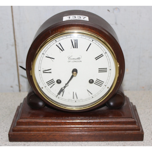 1337 - Comitti of London Regency style mechanical mantel clock with key, approx 20cm high