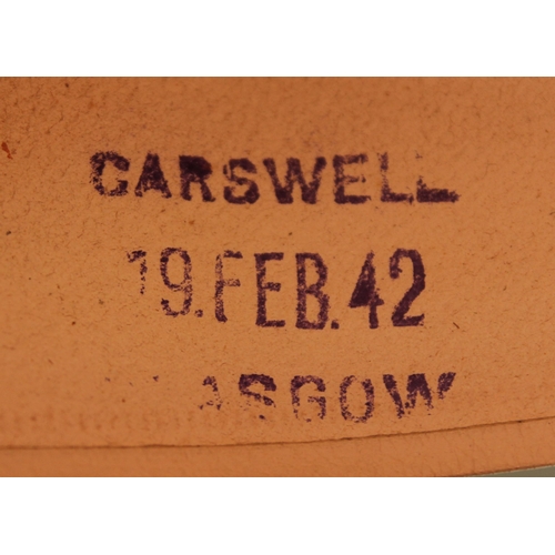 215 - Carswell of Glasgow black silk top hat size 7 1/8 with date stamp for 1942 in fitted leather case, a... 