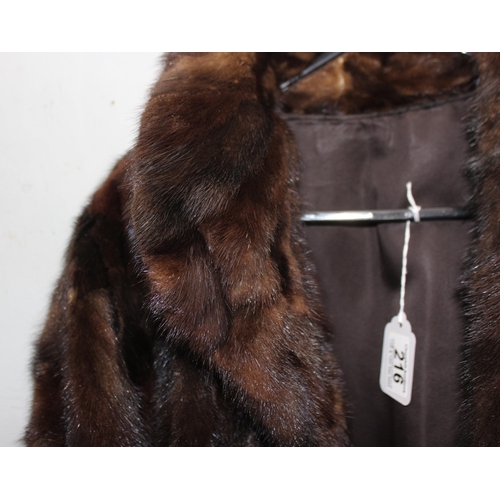 216 - Vintage French made brown Mink knee-length fur coat with label for 'Fourrures Daniels Sisteron-Digne... 