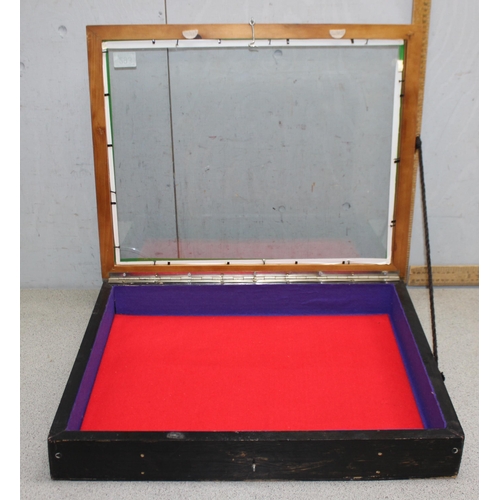 293 - Glazed wooden table-top display box, approx 56 x 6 x 9cm