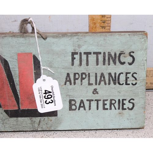 493 - Vintage hand-painted wooden double-sided shop sign for 'Electrical Fittings Appliances & Batteries' ... 