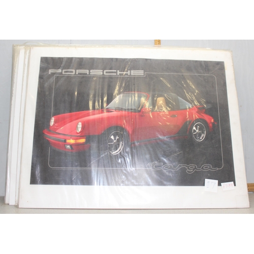 721 - Qty of vintage car posters to include Ferrari and Porsche