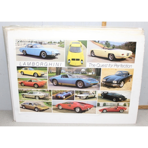 721 - Qty of vintage car posters to include Ferrari and Porsche