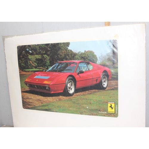 721 - Qty of vintage car posters to include Ferrari and Porsche