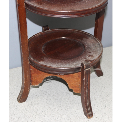 151 - An antique style mahogany 3 tier cake stand, approx 26cm x 82cm tall