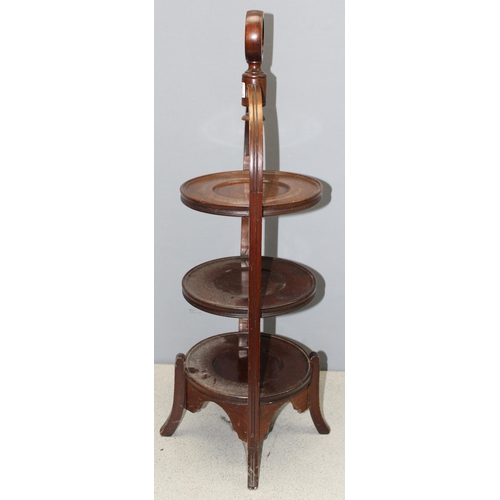 151 - An antique style mahogany 3 tier cake stand, approx 26cm x 82cm tall