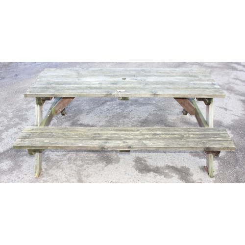 305 - A modern garden picnic bench by MC Timber, approx 180cm wide x 150cm deep x 72cm tall