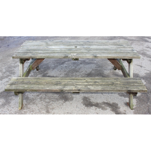 305 - A modern garden picnic bench by MC Timber, approx 180cm wide x 150cm deep x 72cm tall